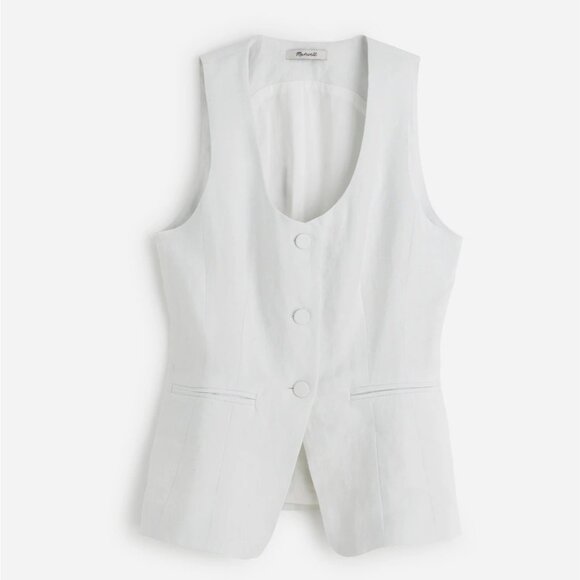 Madewell Women's Sz 8 Scoopneck Cutaway Vest Salt White Linen Slim NV834 - Picture 2 of 11